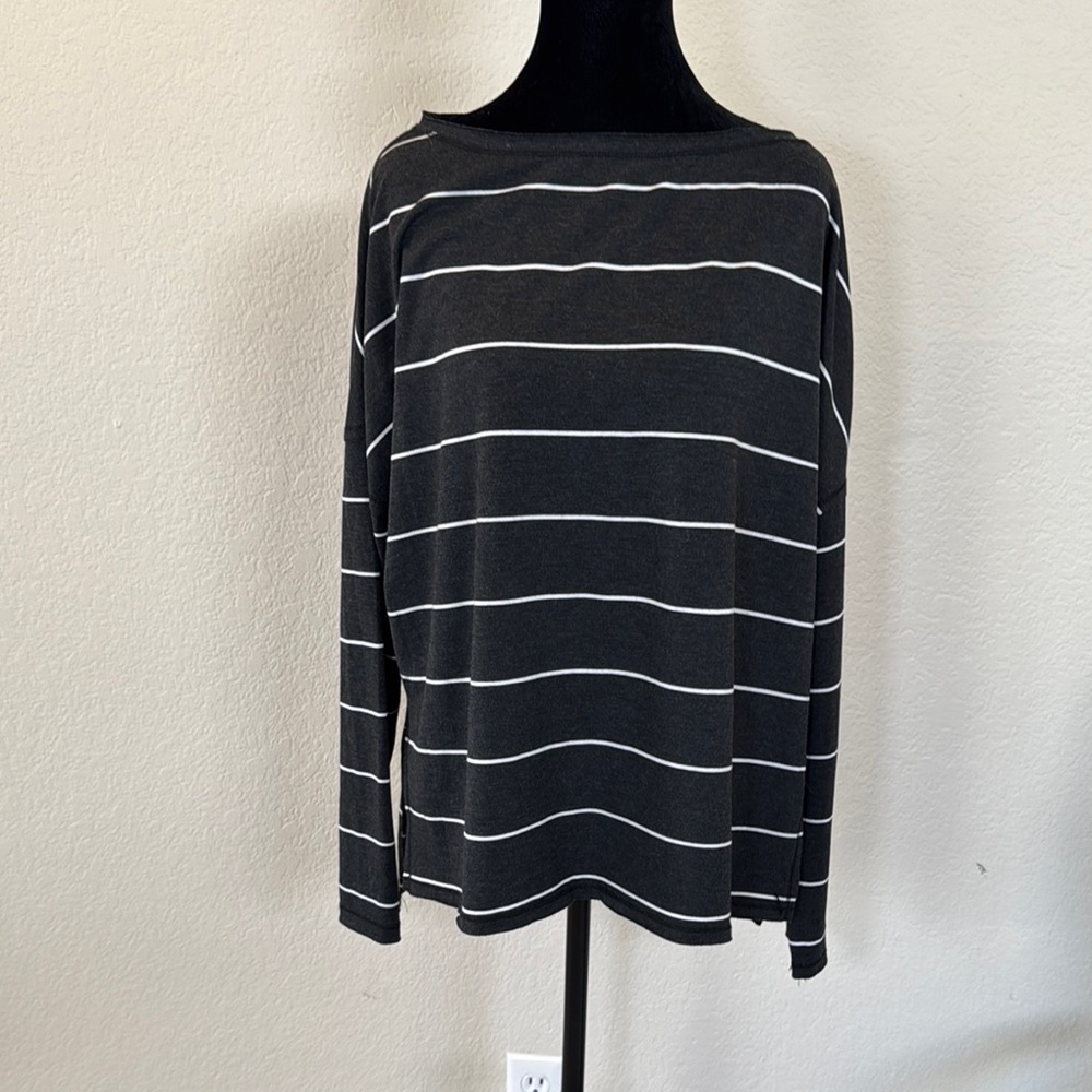 Betsey Johnson Black and White Striped Long Sleeve Tee